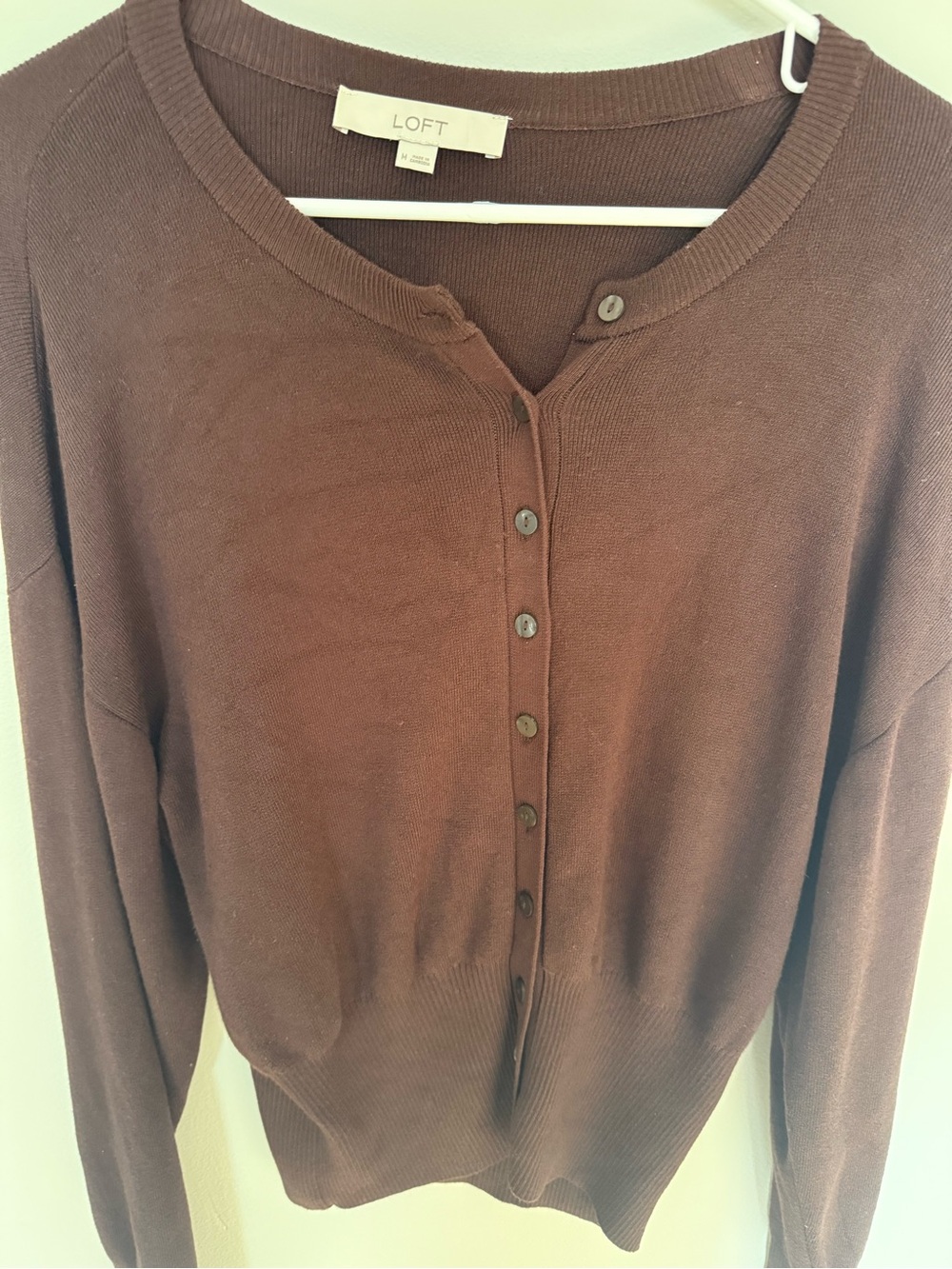 LOFT Ribtrim Waist Cardigan Medium Brown - Picture 12 of 14